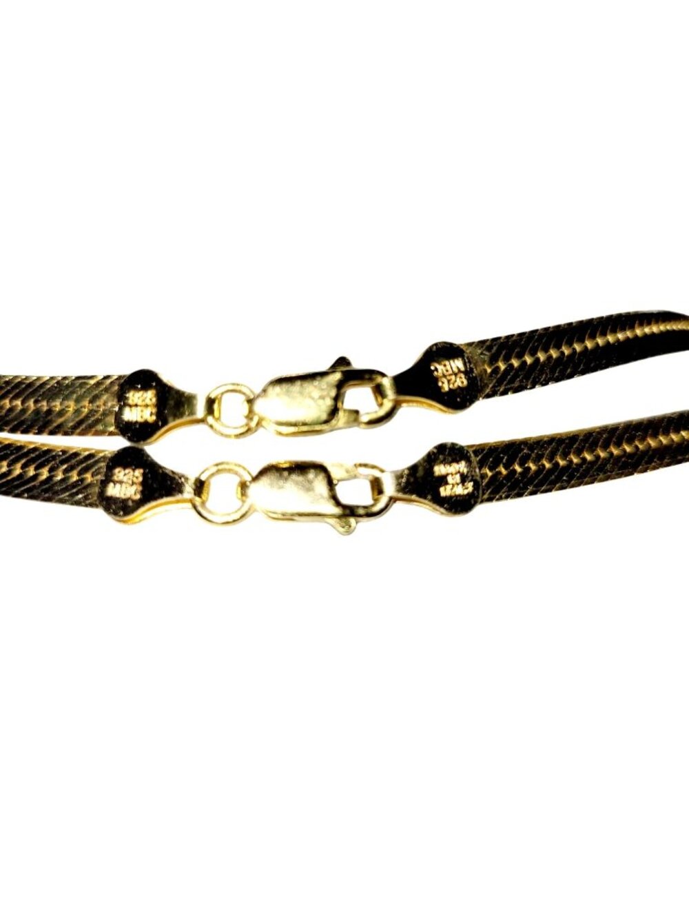 Two Gold Plated Sterling Silver Herringbone Snake Chain Necklaces and Bracelet - Picture 4 of 8